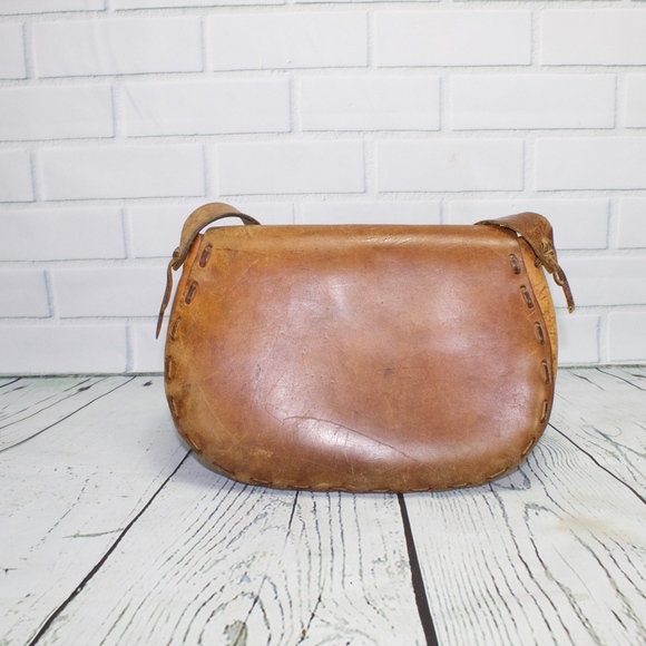 Gorgeous Vintage Hard Leather Brown Handbag Bag - Picture 4 of 8